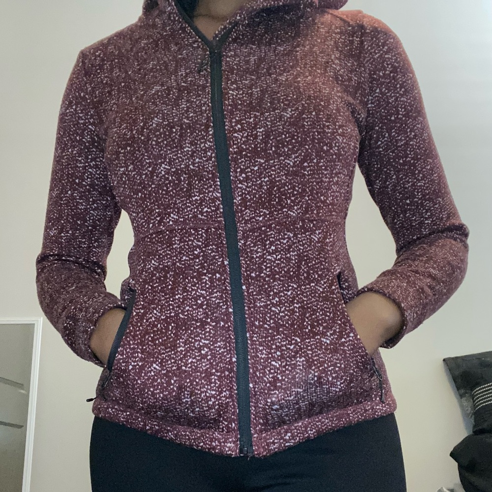 Iceberg Sweater hooded jacket. Size S. Burgundy. Black trim and zippers.